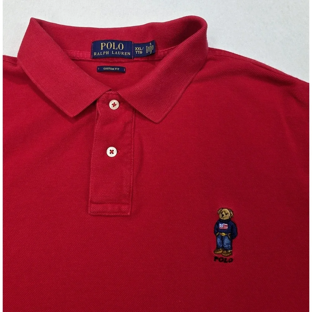 Polo Ralph Lauren Polo Shirt Mens 2XL Red Custom Fit Polo Bear Pique